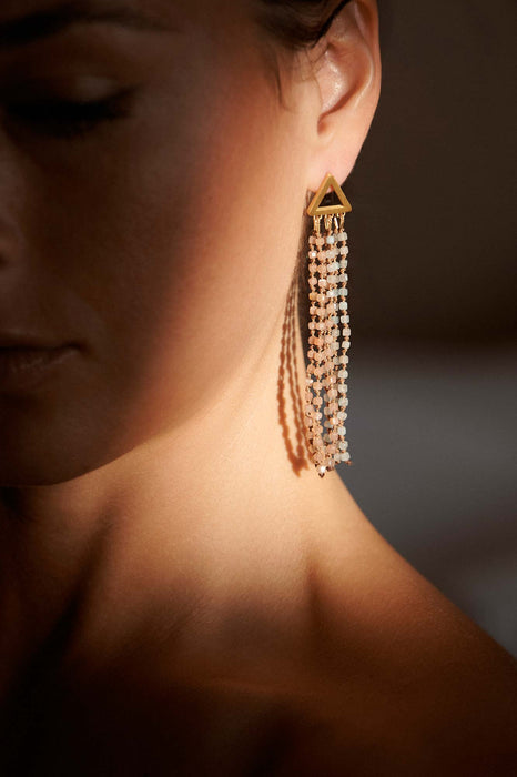 THE IŌNIOS PEACH MOONSTONE | AQUAMARINE EARRINGS